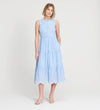 Rose Blue Stripe Cotton Broderie Sleeveless Midi Dress