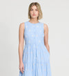 Rose Blue Stripe Cotton Broderie Sleeveless Midi Dress