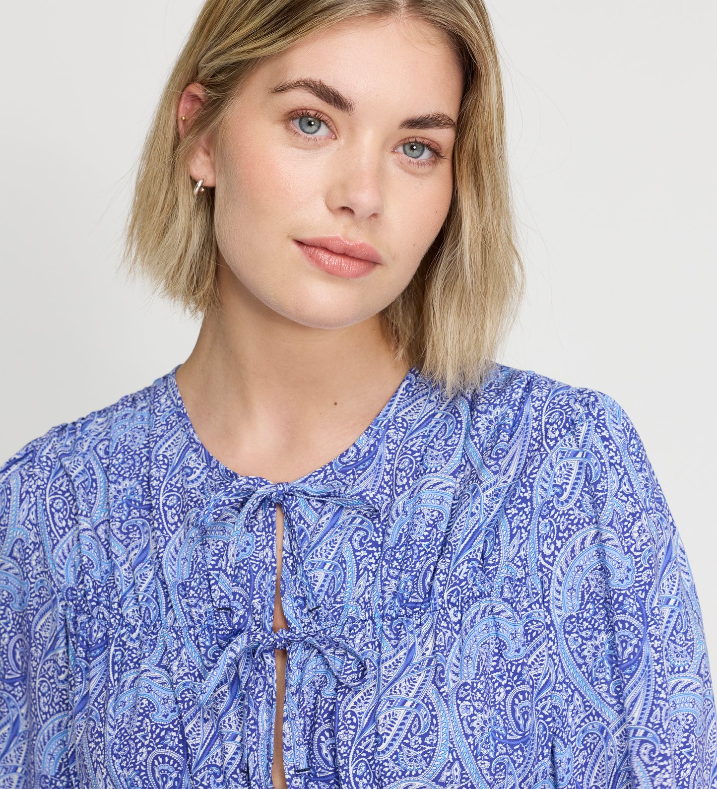 Roisin Blue Paisley Long Sleeve Bow Detail Top