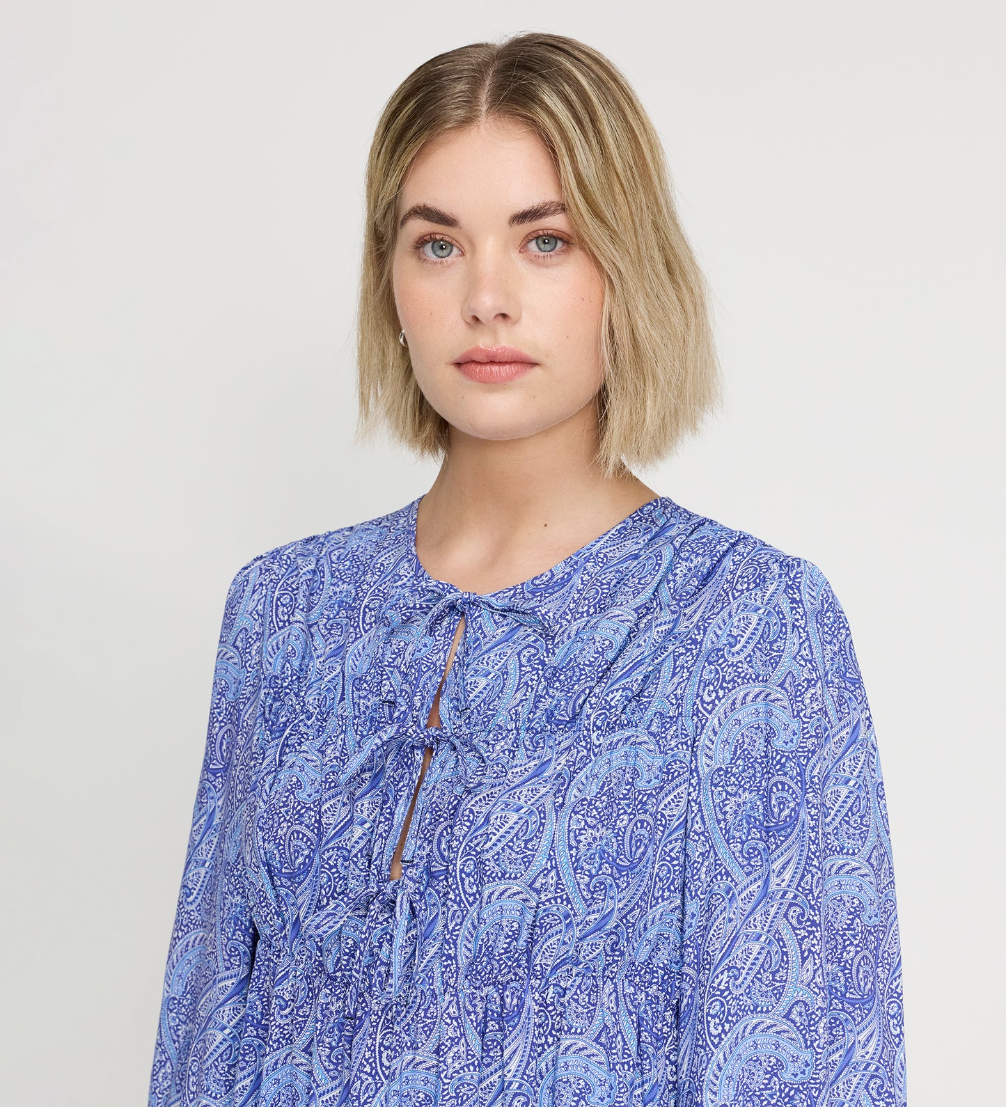 Roisin Blue Paisley Long Sleeve Bow Detail Top