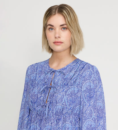 Roisin Blue Paisley Long Sleeve Bow Detail Top