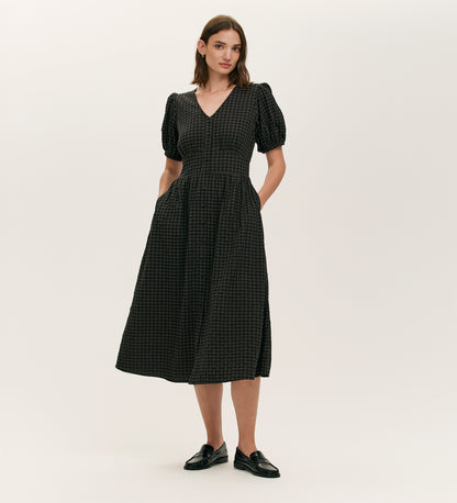 Addison Black Seersucker Midi Tea Dress