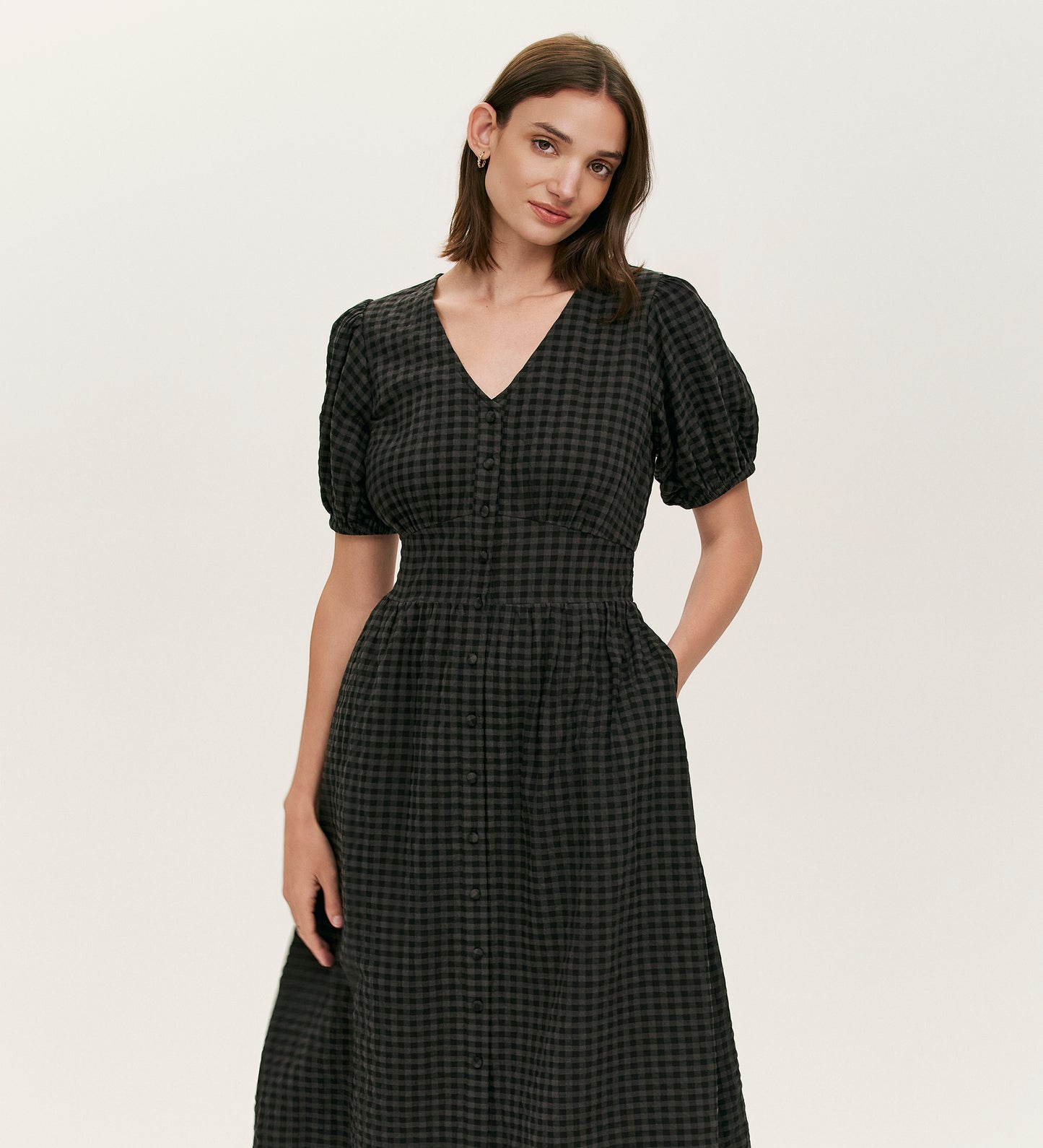 Addison Black Seersucker Midi Tea Dress