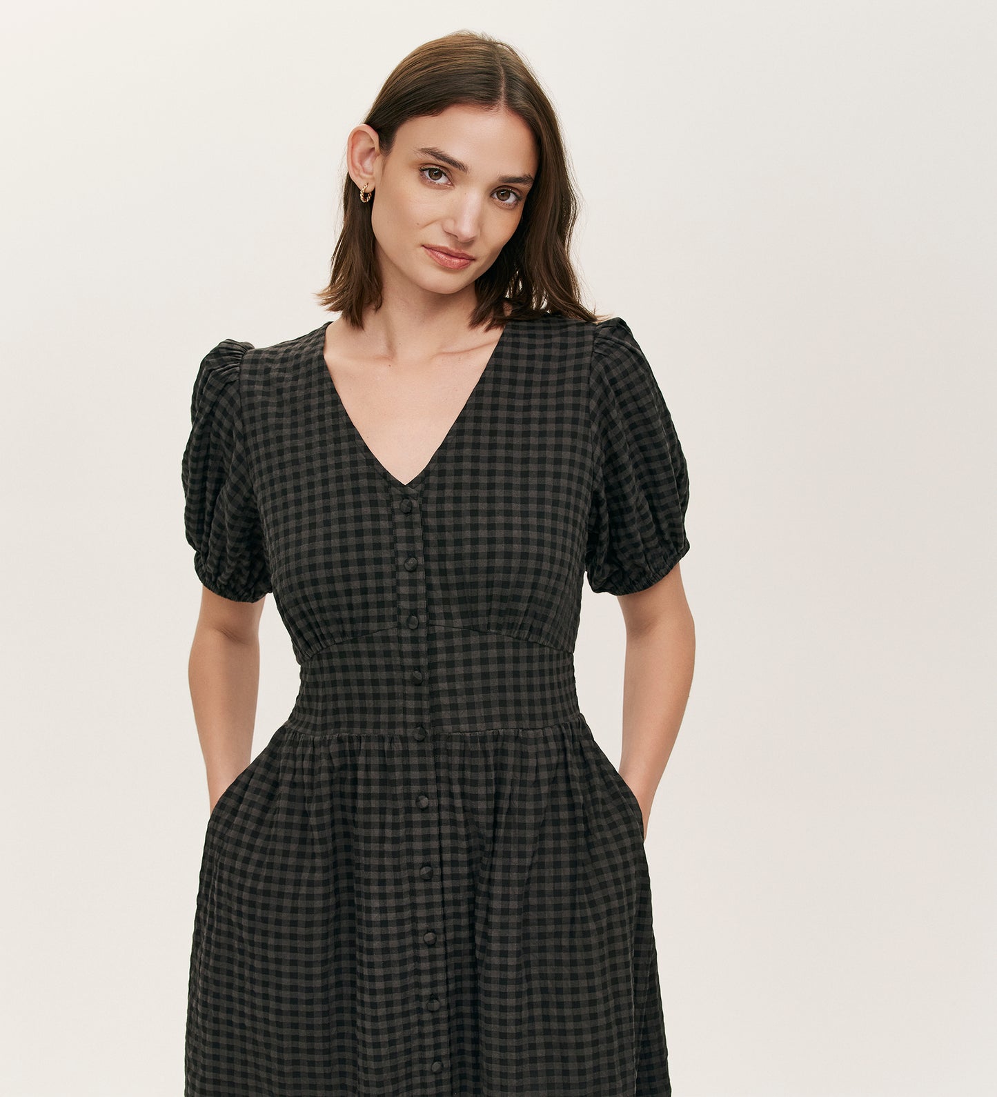 Addison Black Seersucker Midi Tea Dress
