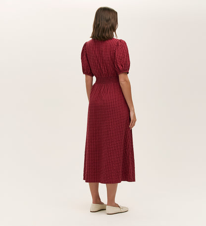 Addison Burgundy Seersucker Midi Tea Dress