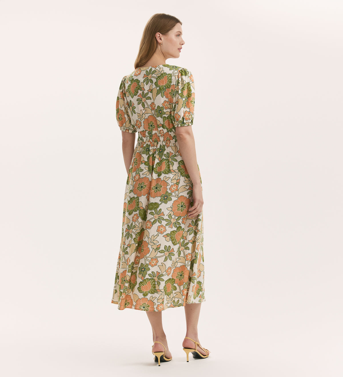 Addison Olive Flower Linen Blend Midi Dress