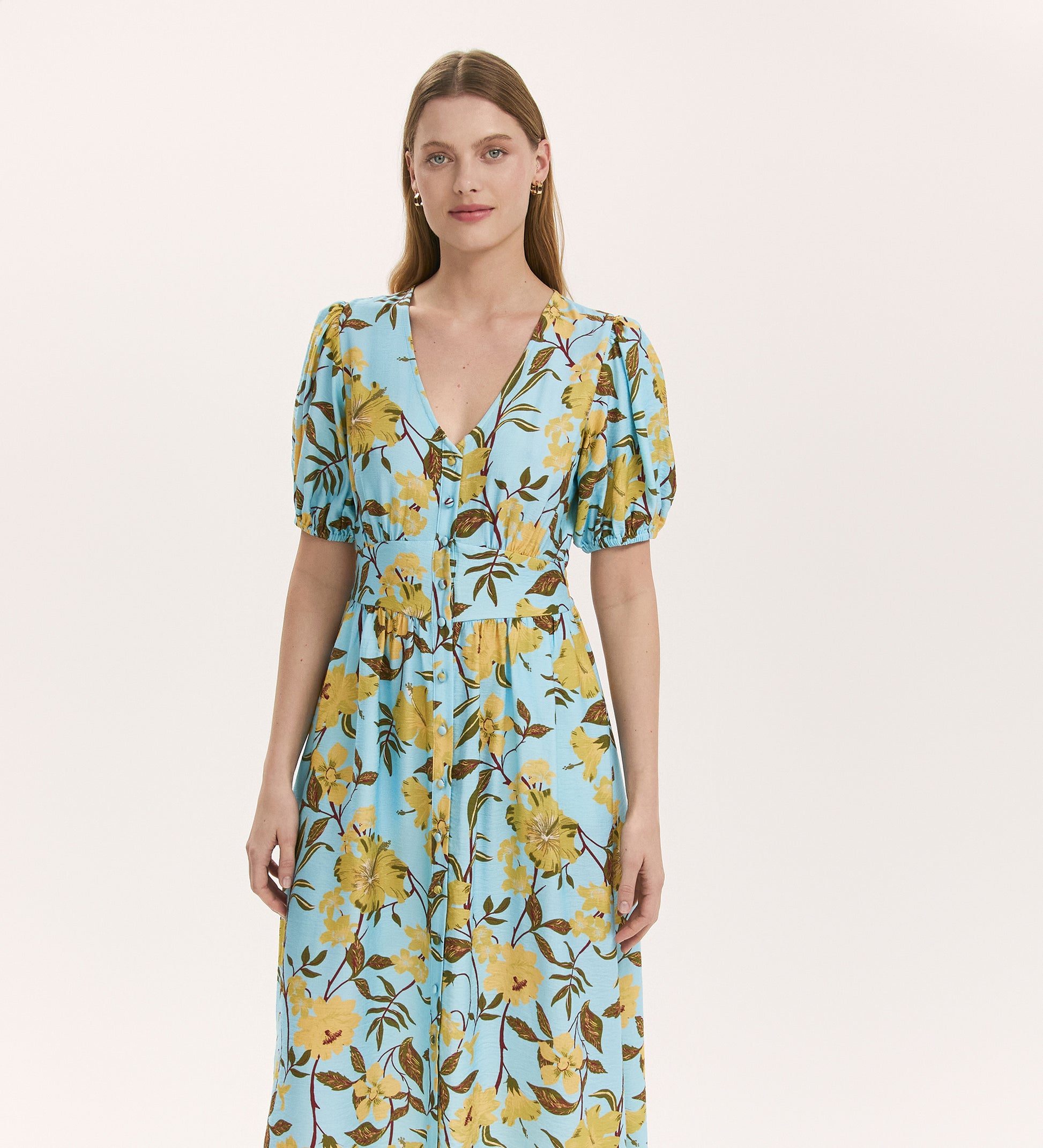 Addison Blue Floral Button Through Midi Dress – Finery London Addison Blue Floral Button Through Midi Dress – Finery London