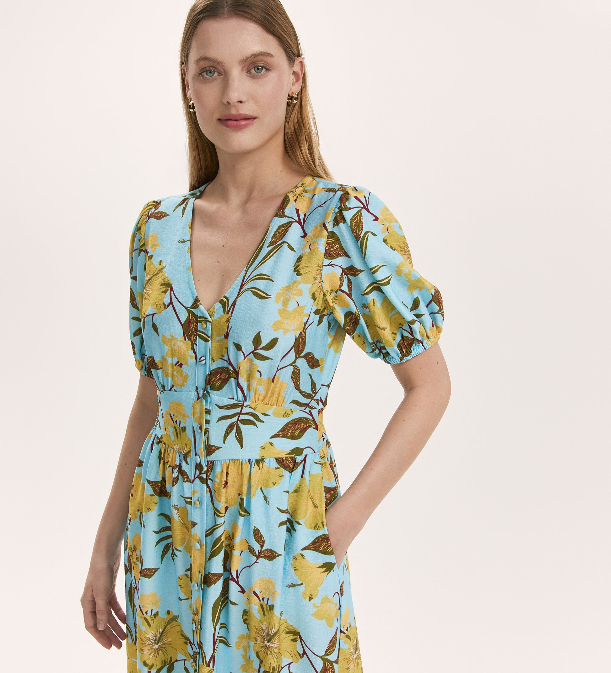 Addison Blue Floral Button Through Midi Dress Finery London Addison Blue Floral Button Through Midi Dress Finery London