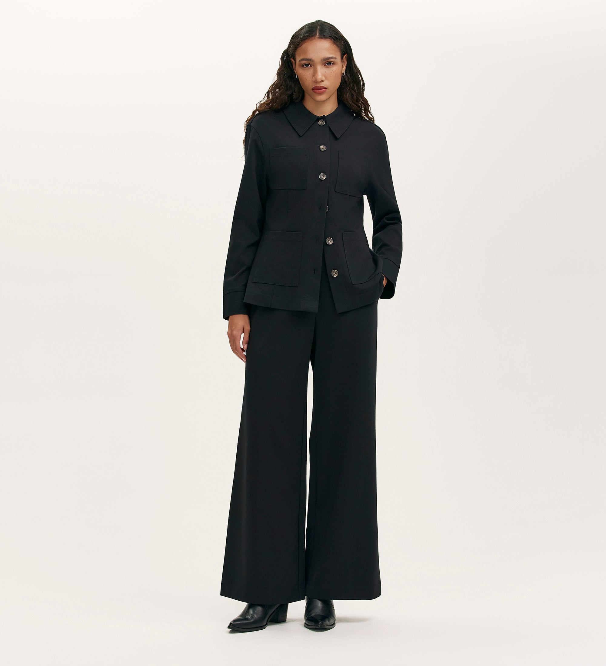 Agness Black Ponte Jersey Button Down Jacket – Finery London