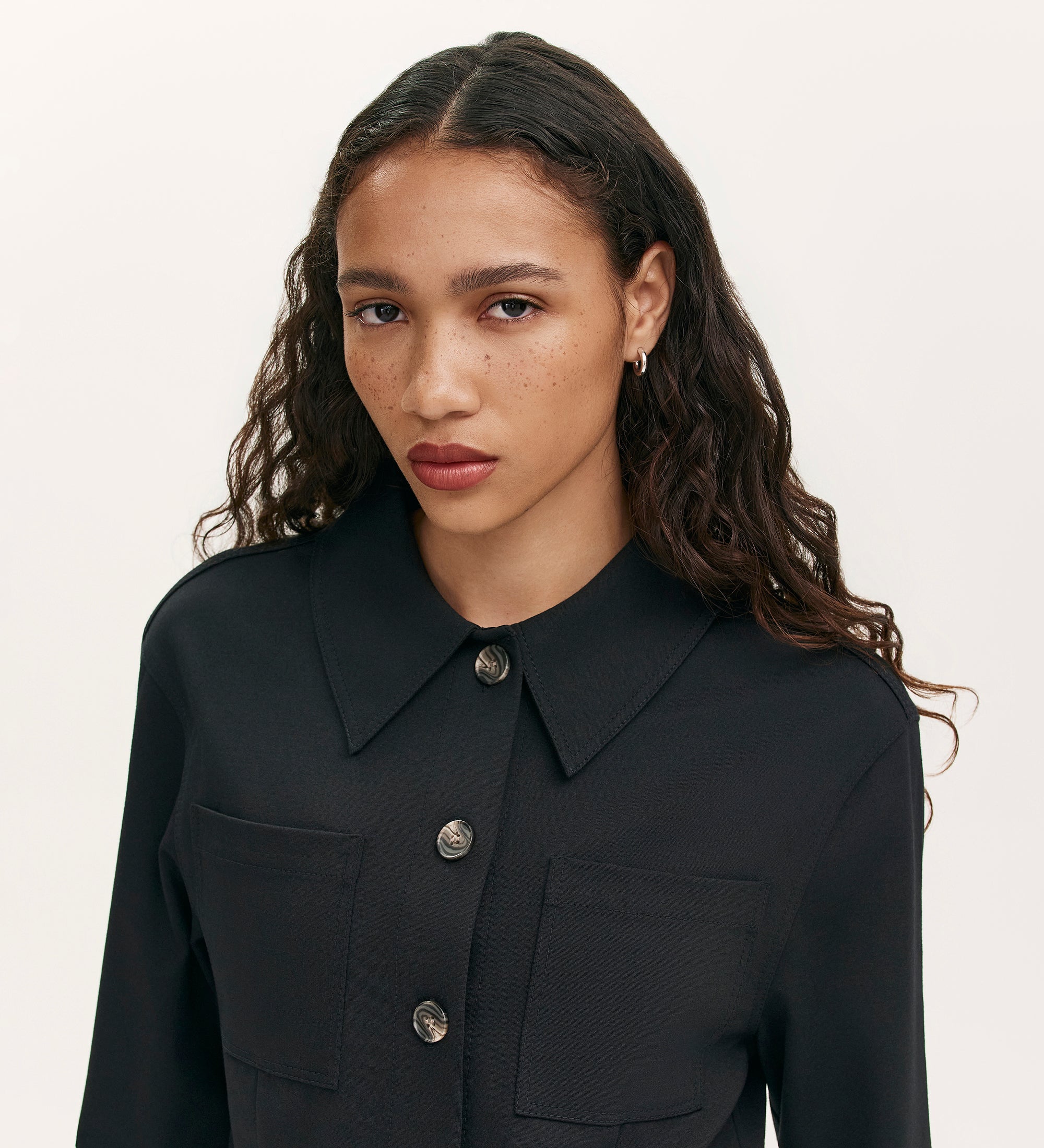 Agness Black Ponte Jersey Button Down Jacket – Finery London