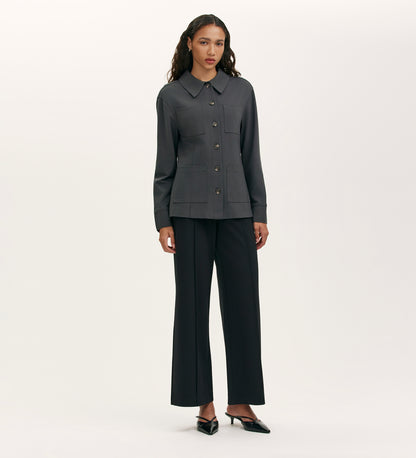 Agness Charcoal Ponte Jersey Button Down Jacket