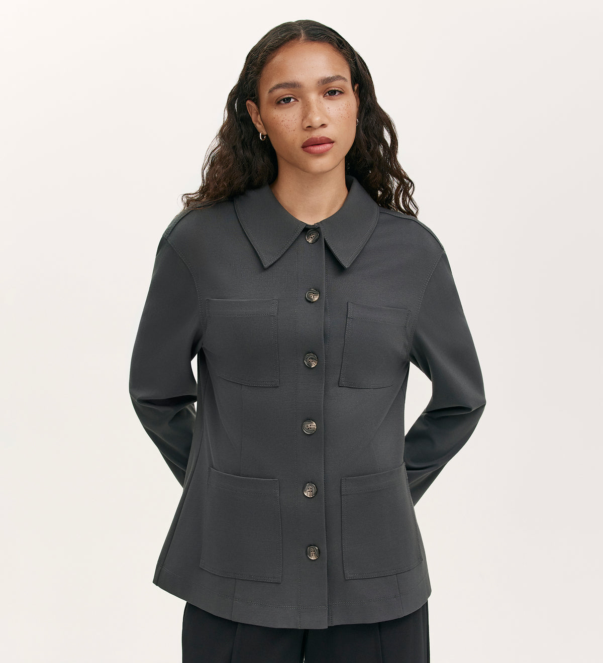 Agness Ponte Jersey Button Down Jacket