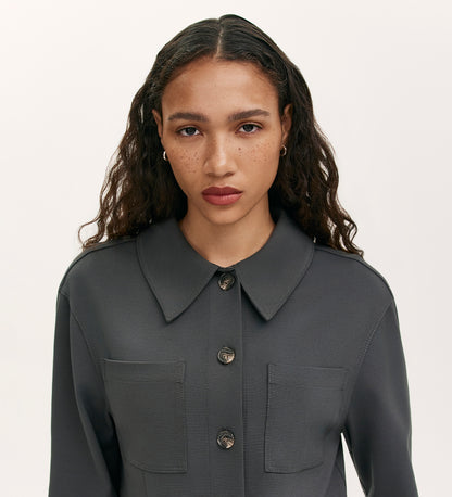 Agness Charcoal Ponte Jersey Button Down Jacket