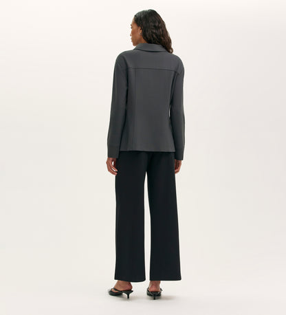 Agness Charcoal Ponte Jersey Button Down Jacket
