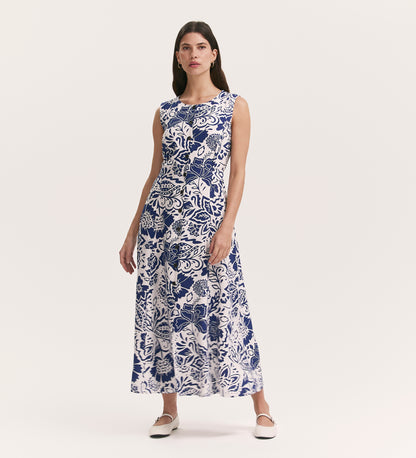 Aimee Navy Flower Button Through Sleeveless Midi Dress