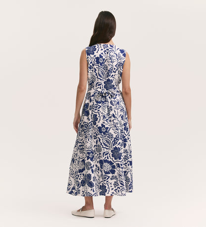 Aimee Navy Flower Button Through Sleeveless Midi Dress