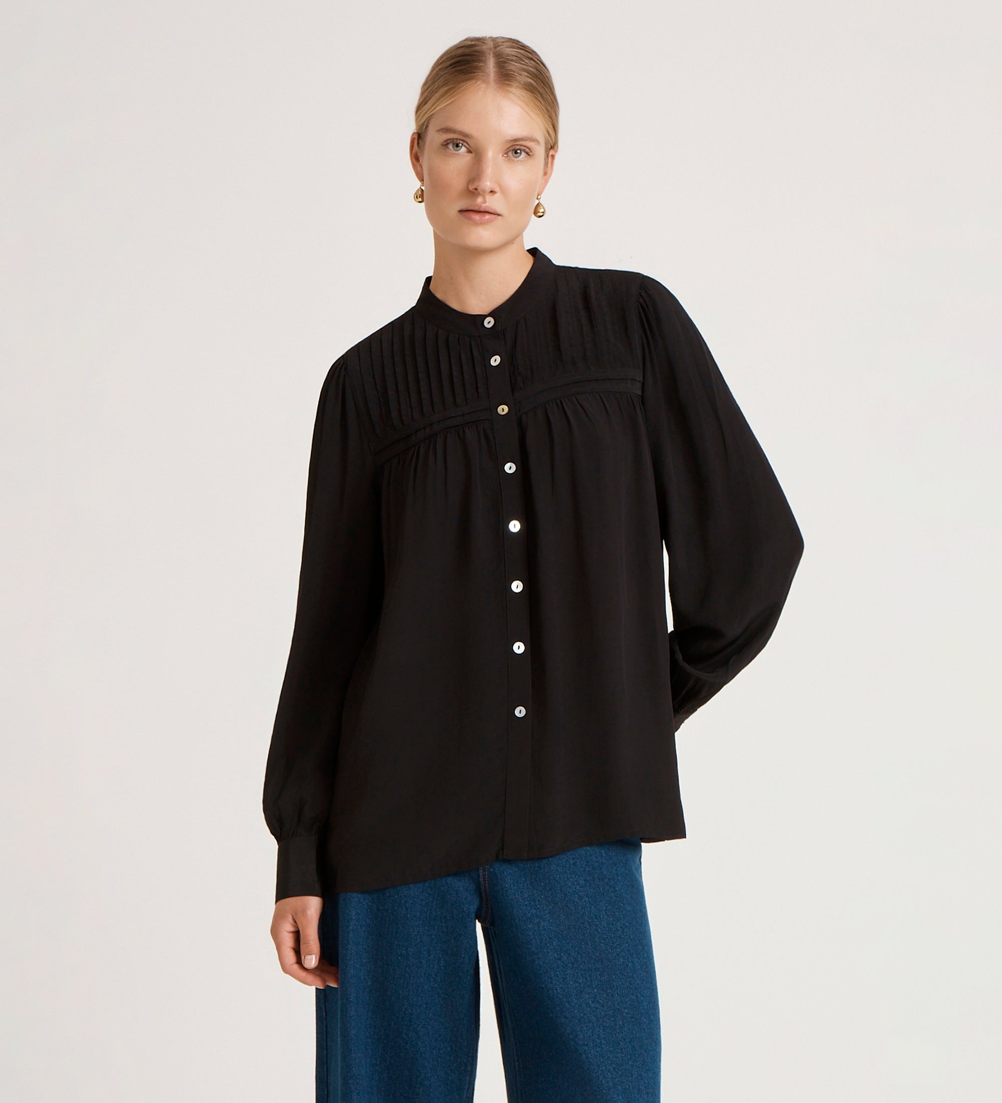 Andrea Black Crepe Blouse – Finery London