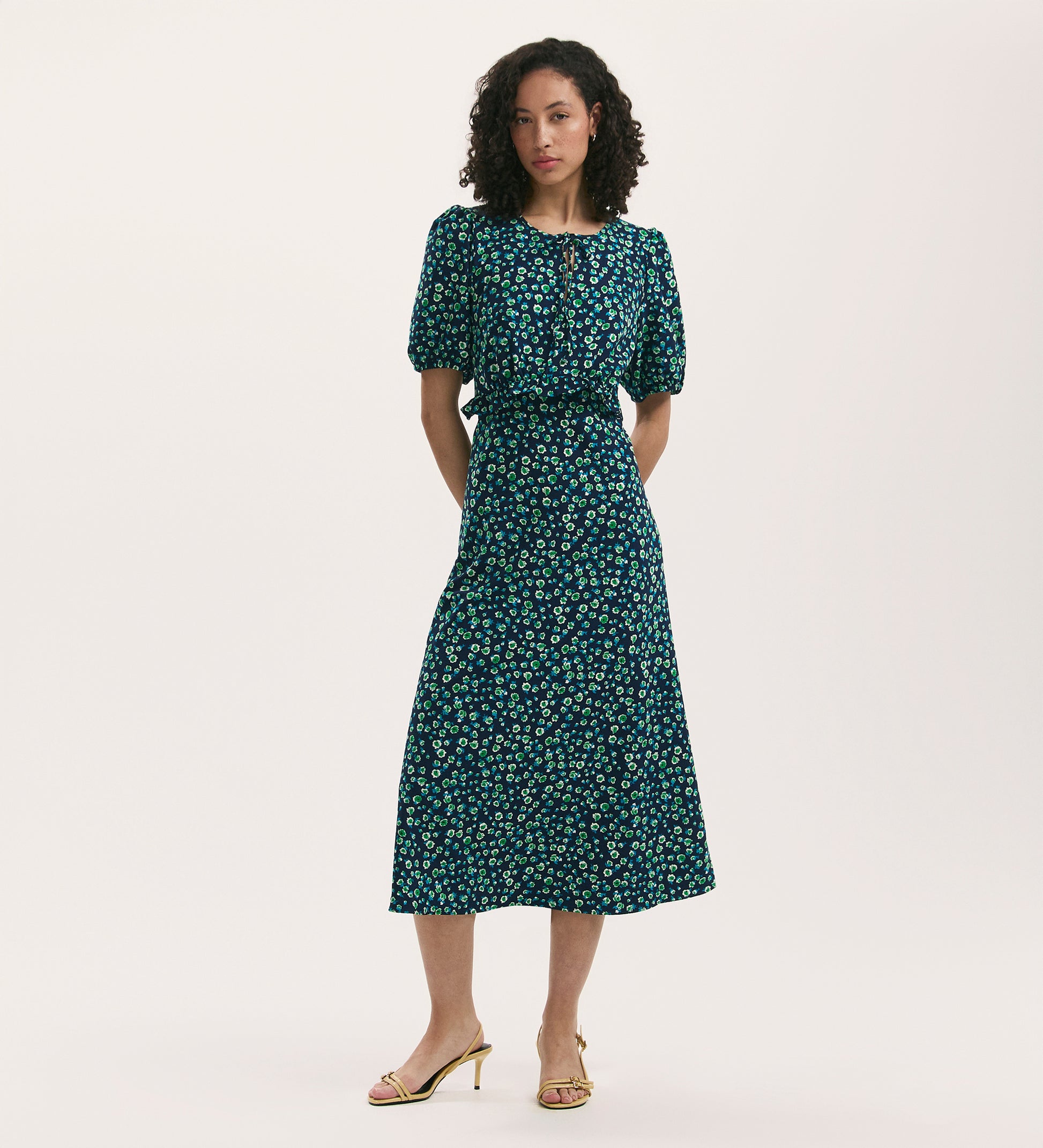 Anika Navy Ditsy Floral Crepe Midi Tea Dress Finery London Anika Navy Ditsy Floral Crepe Midi Tea Dress Finery London