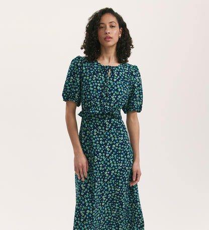Anika Navy Ditsy Floral Crepe Midi Tea Dress Finery London Anika Navy Ditsy Floral Crepe Midi Tea Dress Finery London