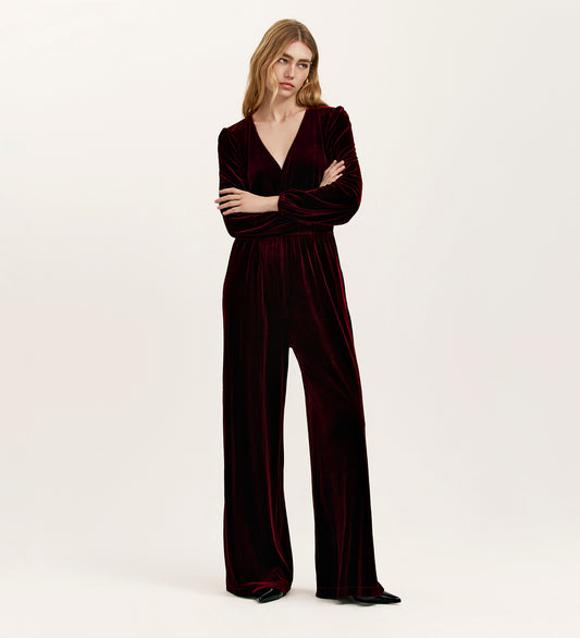 Anna Burgundy Velvet Jumpsuit