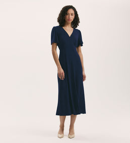 April Navy Jersey Midi Dress – Finery London