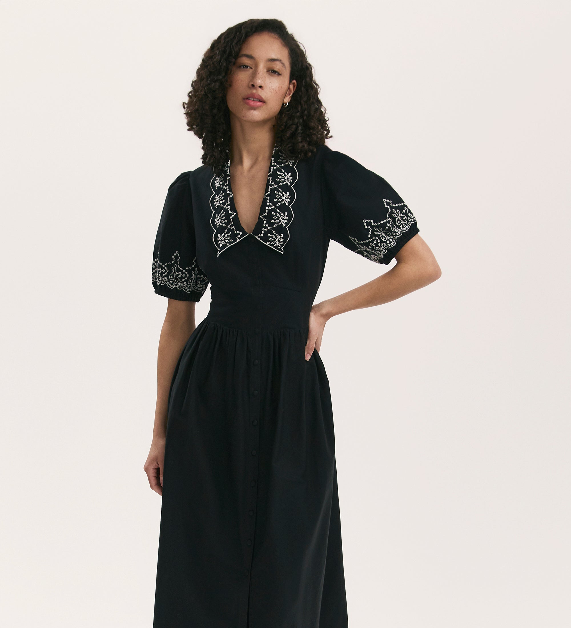 Arianna Black Embroidered Cotton Midi Dress – Finery London