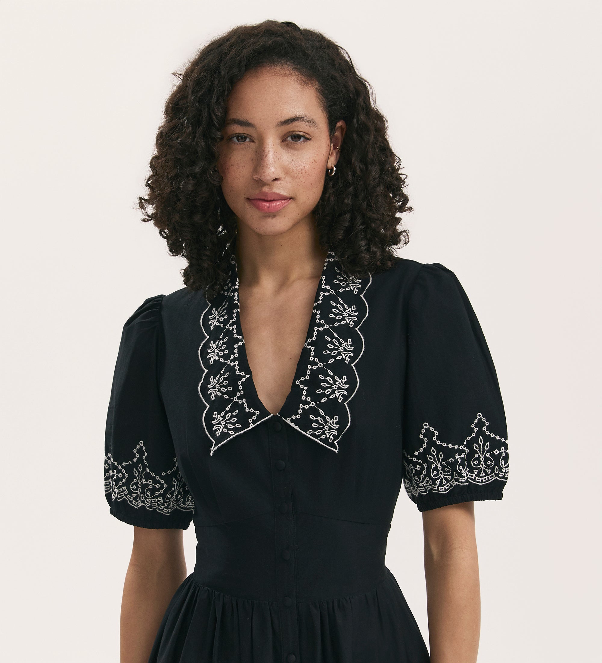 Arianna Black Embroidered Cotton Midi Dress – Finery London