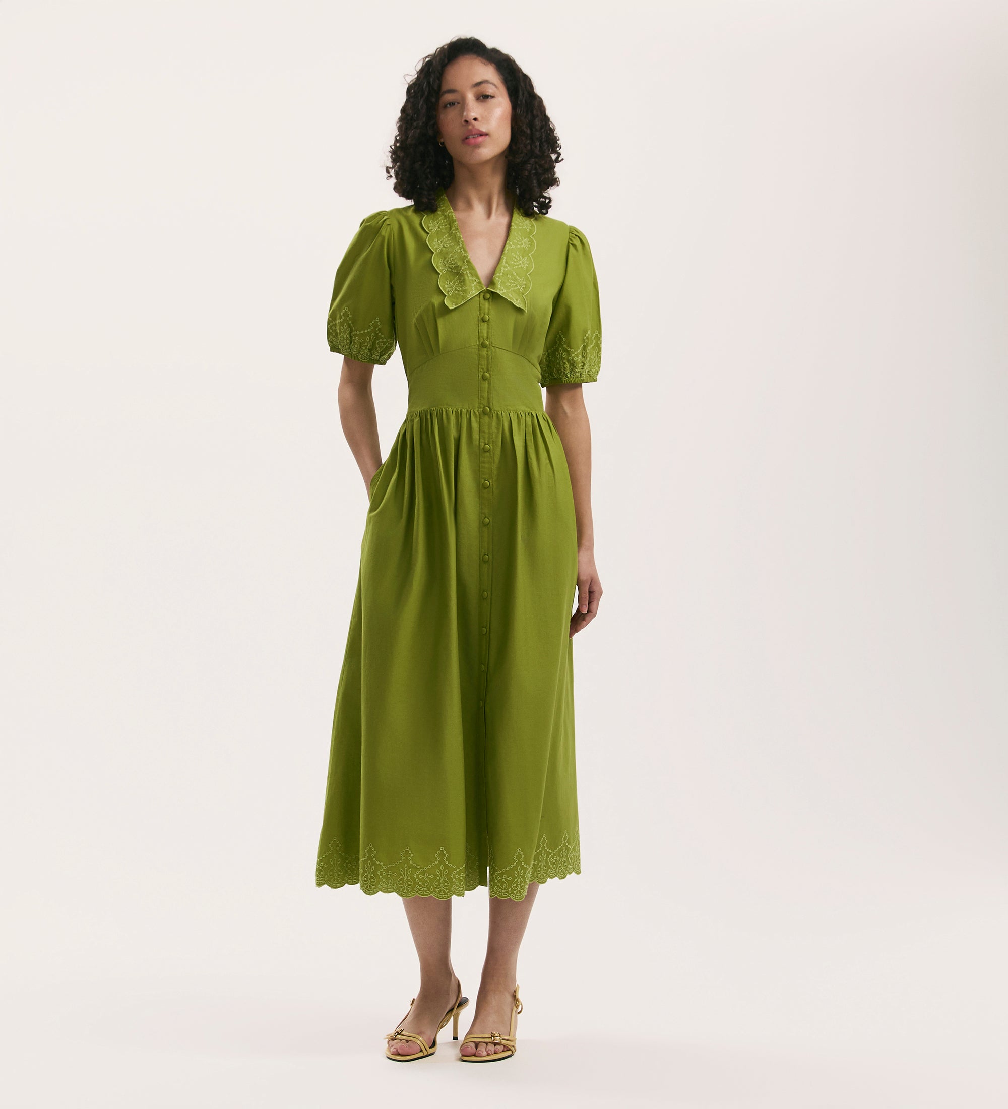 Addie Cotton Short Shirtdress - Lime Green