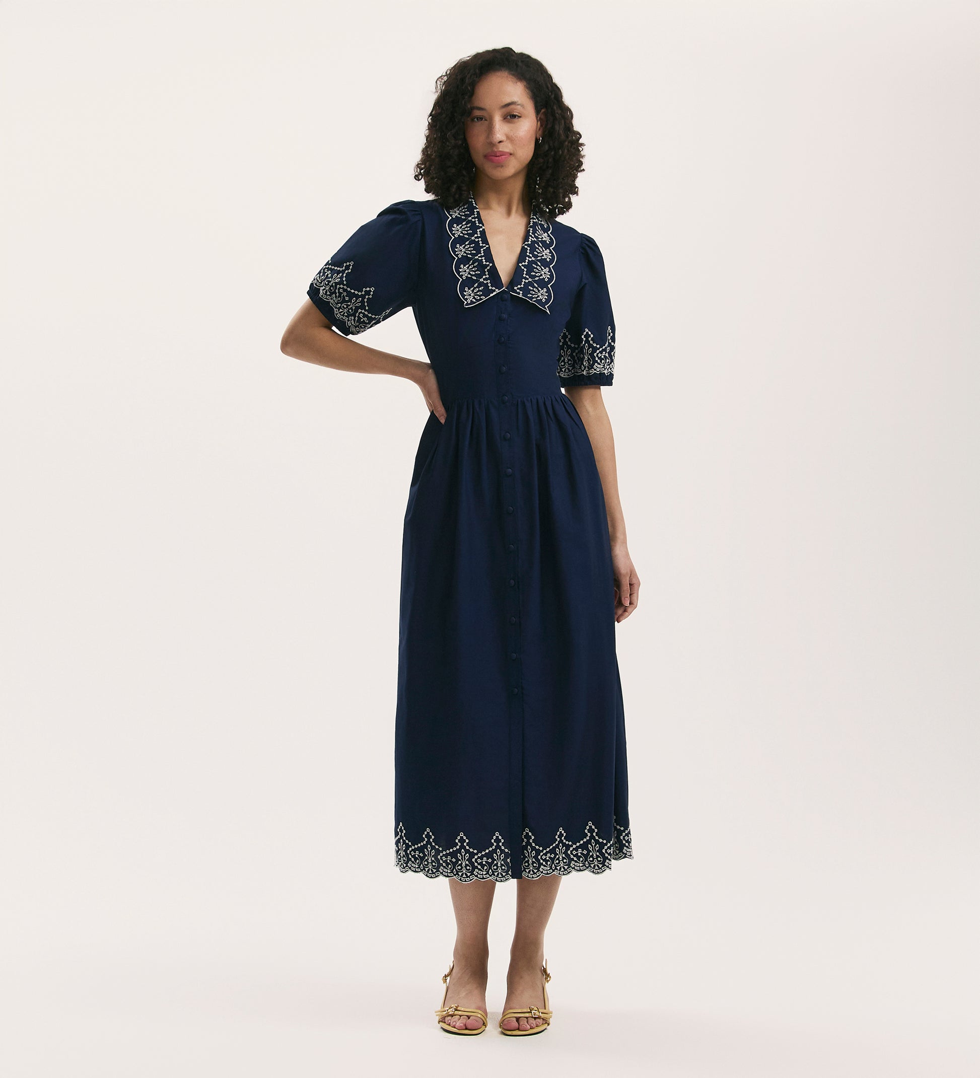 Arianna Navy Embroidered Cotton Midi Dress Finery London Arianna Navy Embroidered Cotton Midi Dress Finery London
