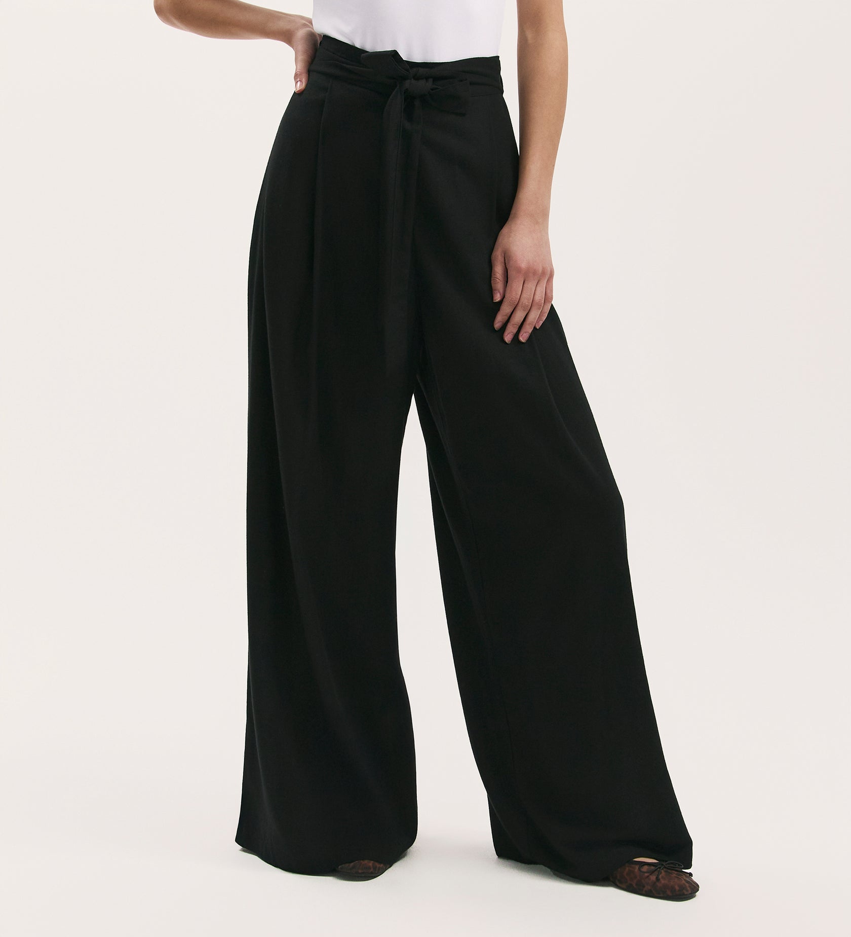 BLACK Linen Wide Leg Trousers main image 0