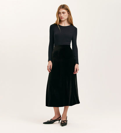 Bailey Black Jersey Velvet Skirt