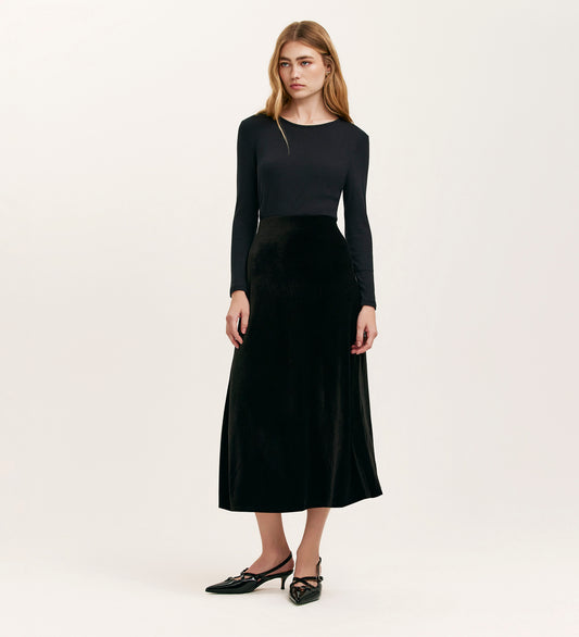Bailey Black Jersey Velvet Skirt