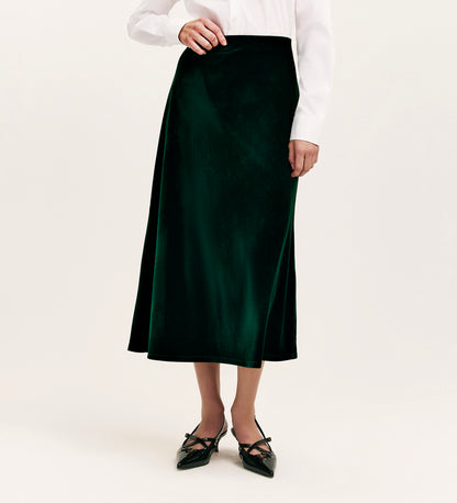 Bailey Bottle Green Jersey Velvet Skirt