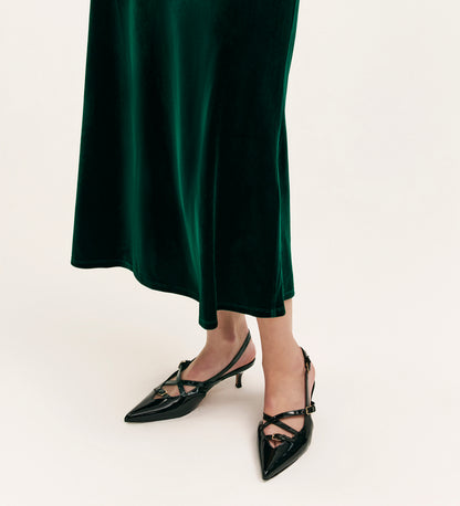 Bailey Bottle Green Jersey Velvet Skirt