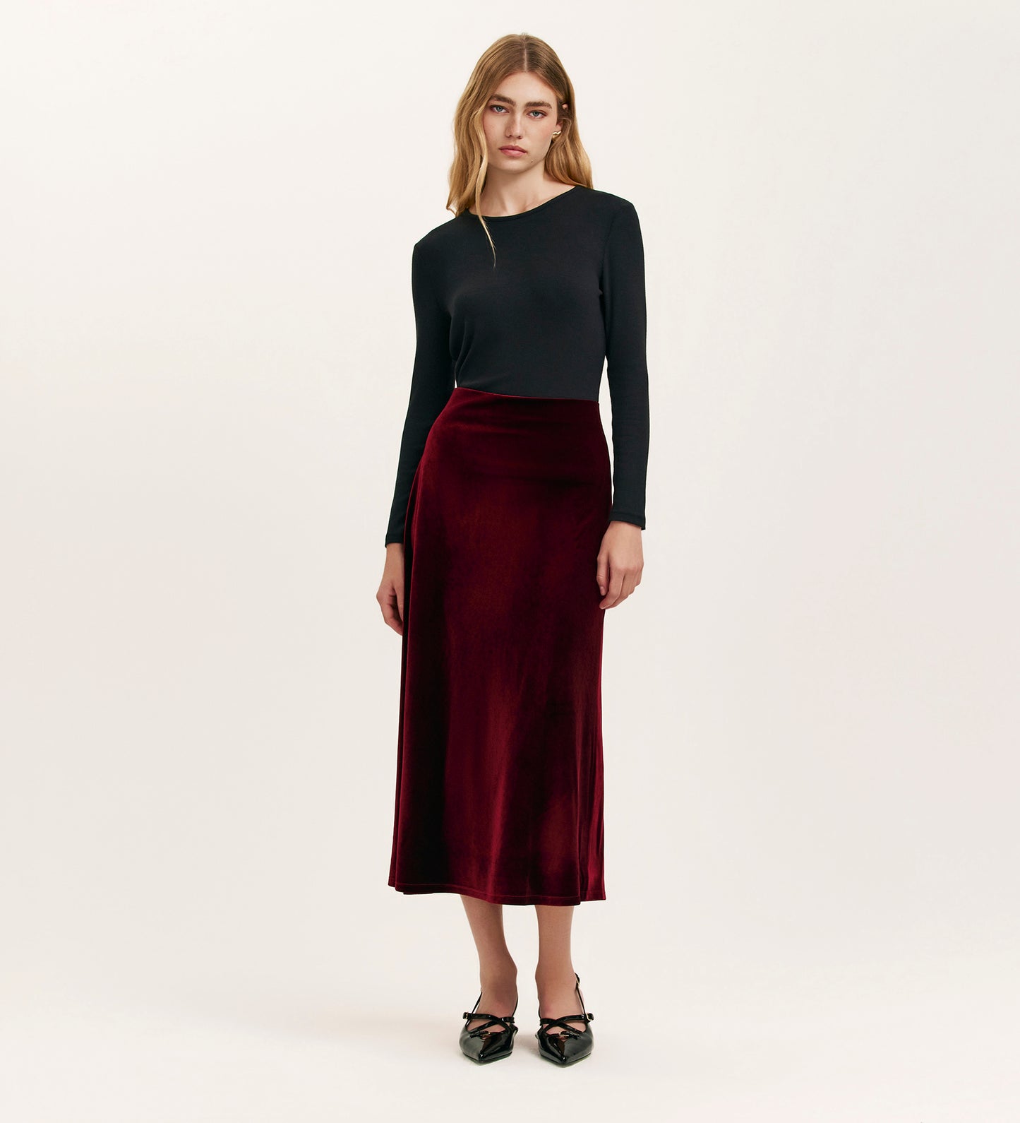 Bailey Burgundy Jersey Velvet Skirt