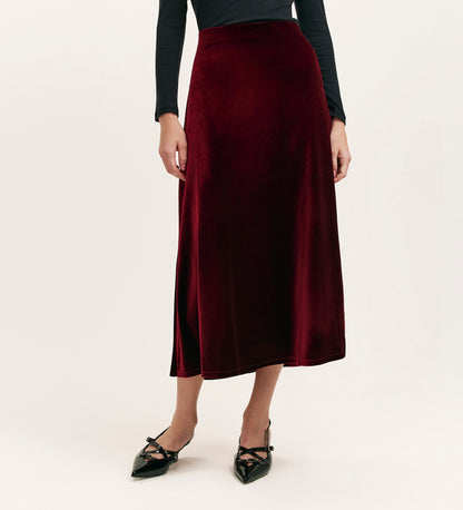 Bailey Burgundy Jersey Velvet Skirt