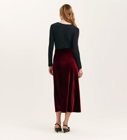 Bailey Burgundy Jersey Velvet Skirt