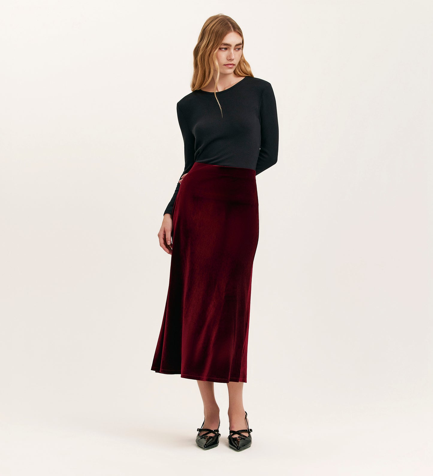 Bailey Burgundy Jersey Velvet Skirt