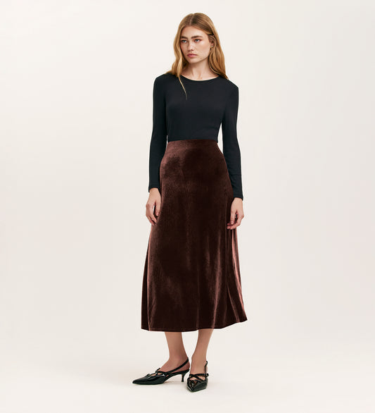 Bailey Mocha Jersey Velvet Skirt