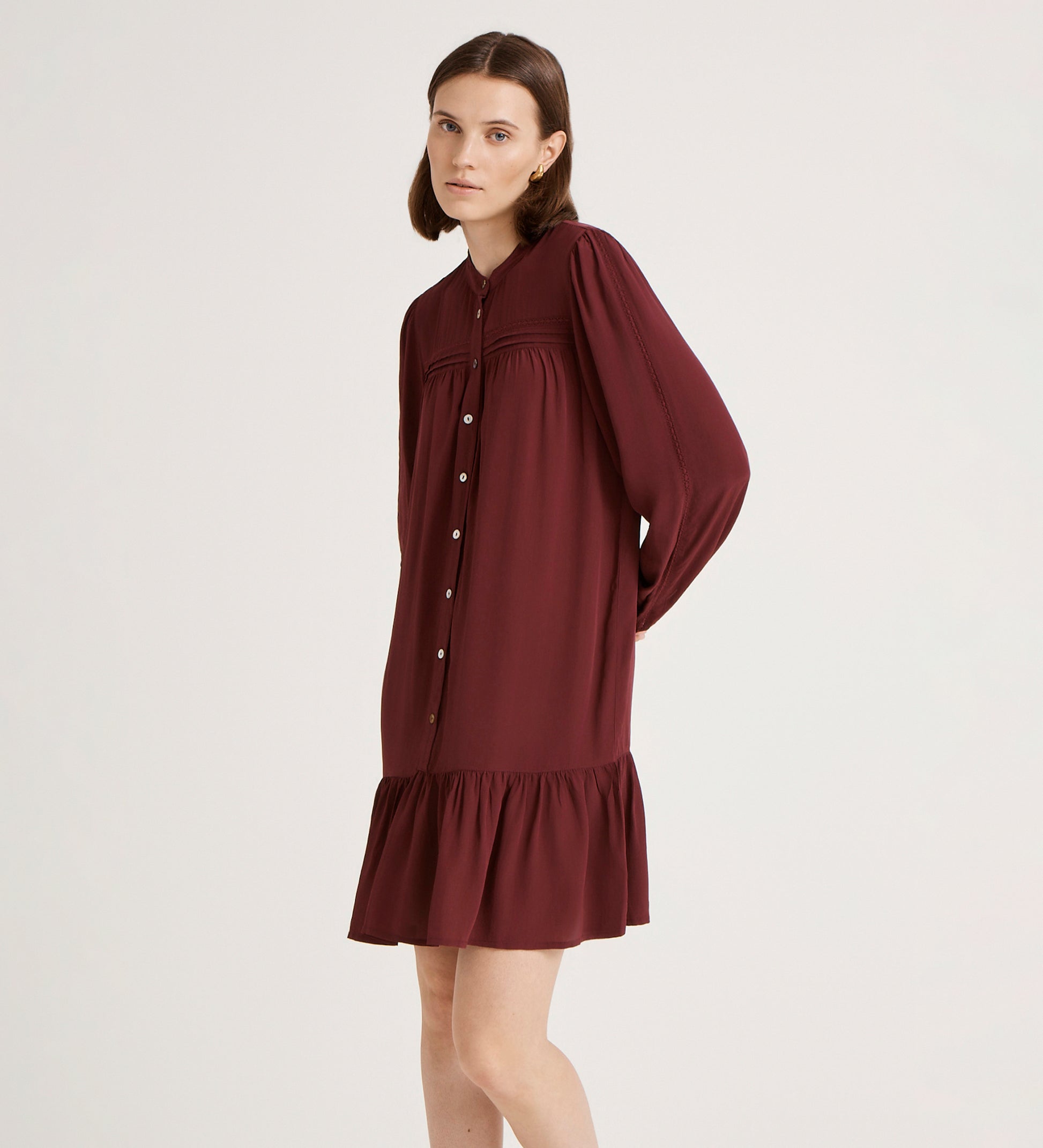 long sleeve maroon dress short Beccy Burgundy Crepe Short Dress – Finery London