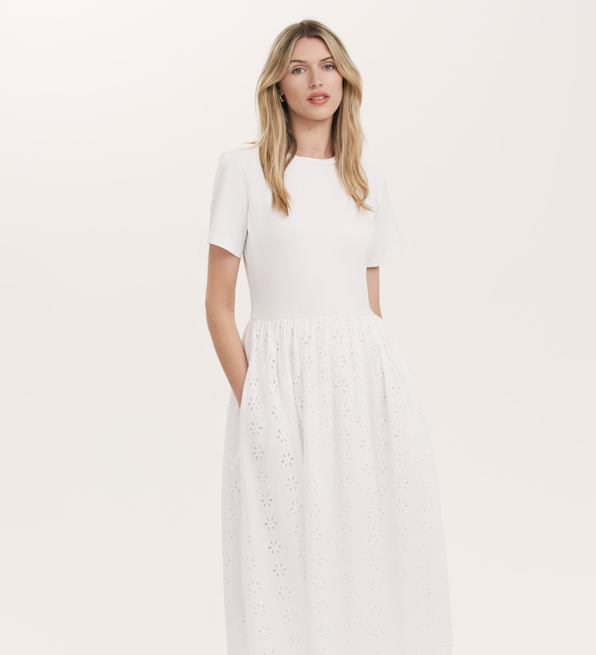Brea White Cotton Embroidered Midi T-Shirt Dress Finery London Brea White Cotton Embroidered Midi T-Shirt Dress Finery London