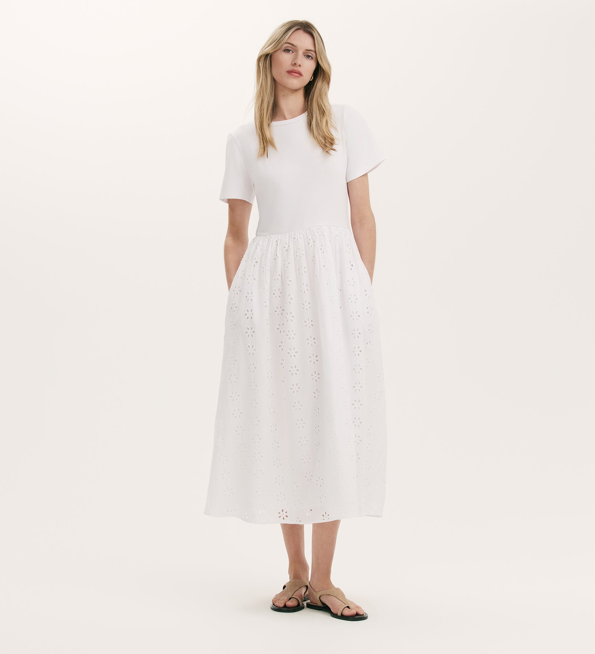 Brea White Cotton Embroidered Midi T-Shirt Dress Finery London Brea White Cotton Embroidered Midi T-Shirt Dress Finery London