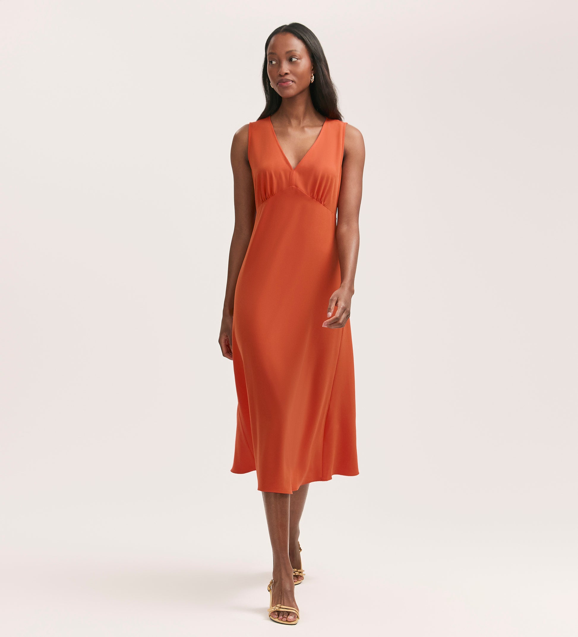 Brionie Orange Crepe Sleeveless Midi Dress | Finery London Brionie Orange Crepe Sleeveless Midi Dress | Finery London