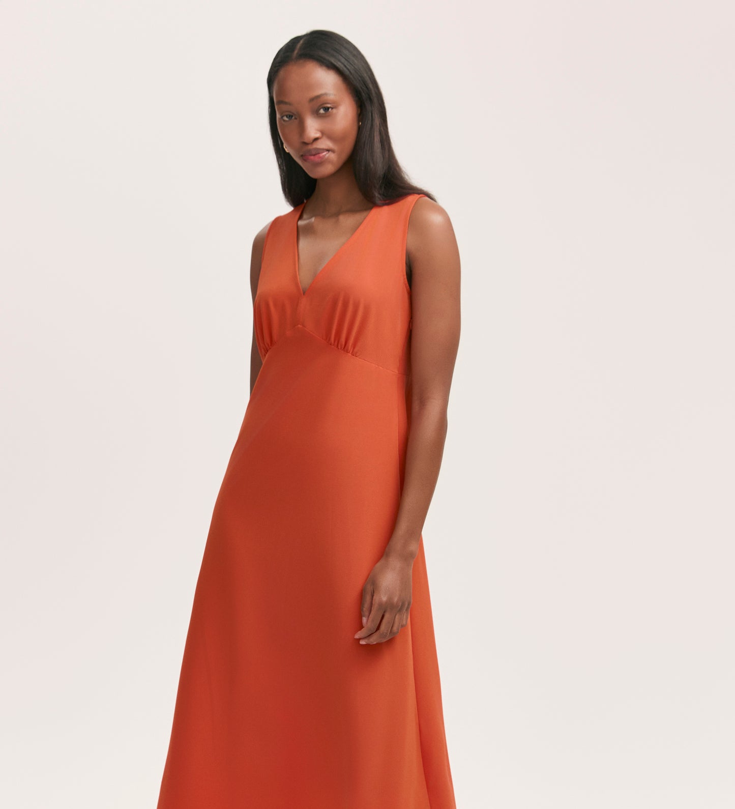 Brionie Orange Crepe Sleeveless Midi Dress Brionie Orange Crepe Sleeveless Midi Dress
