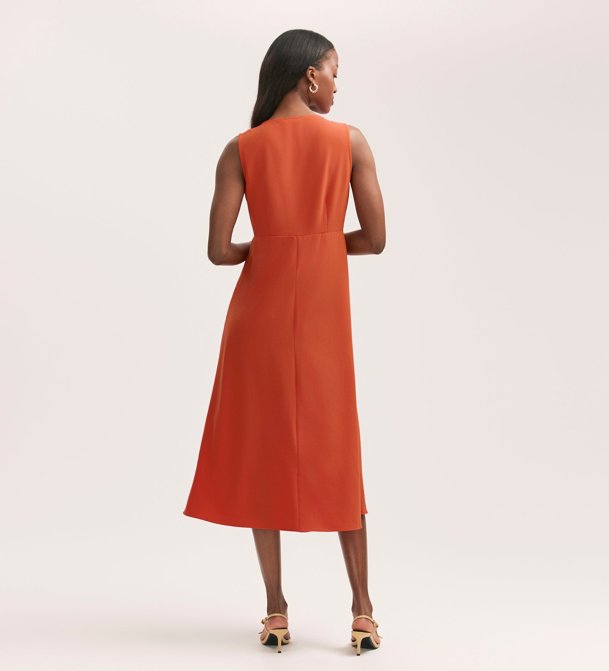 open lace back dress Brionie Orange Crepe Sleeveless Midi Dress Finery London open lace back dress Brionie Orange Crepe Sleeveless Midi Dress Finery London