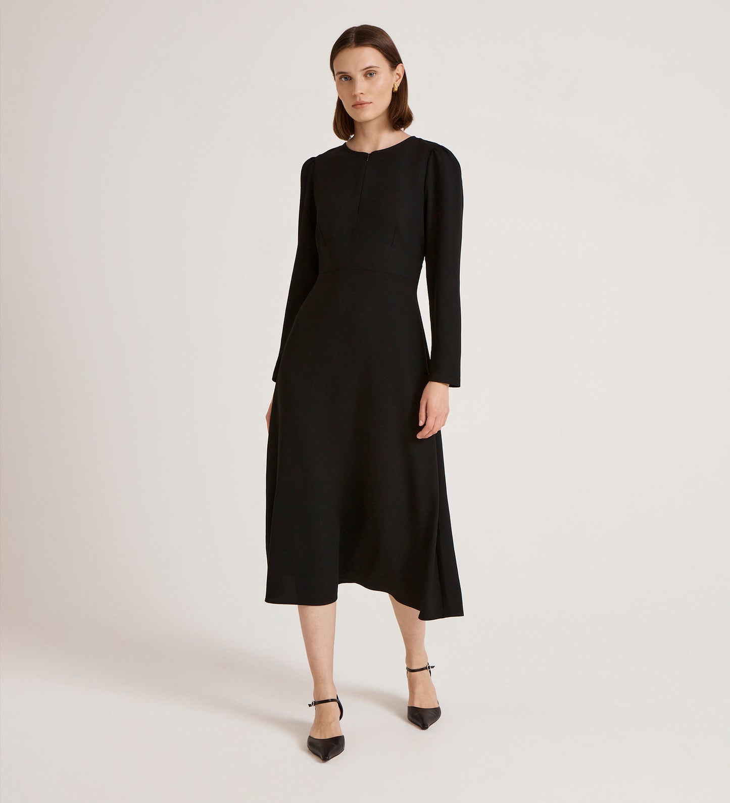 Caley Black Crepe Midi Dress