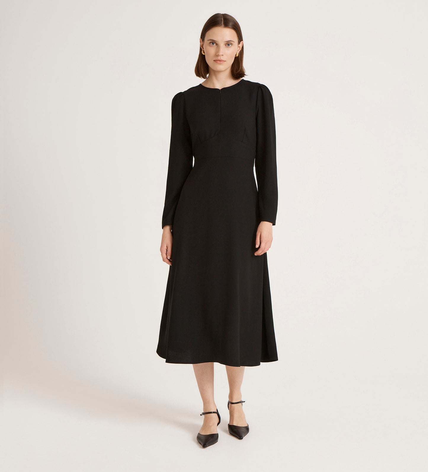 Caley Black Crepe Midi Dress