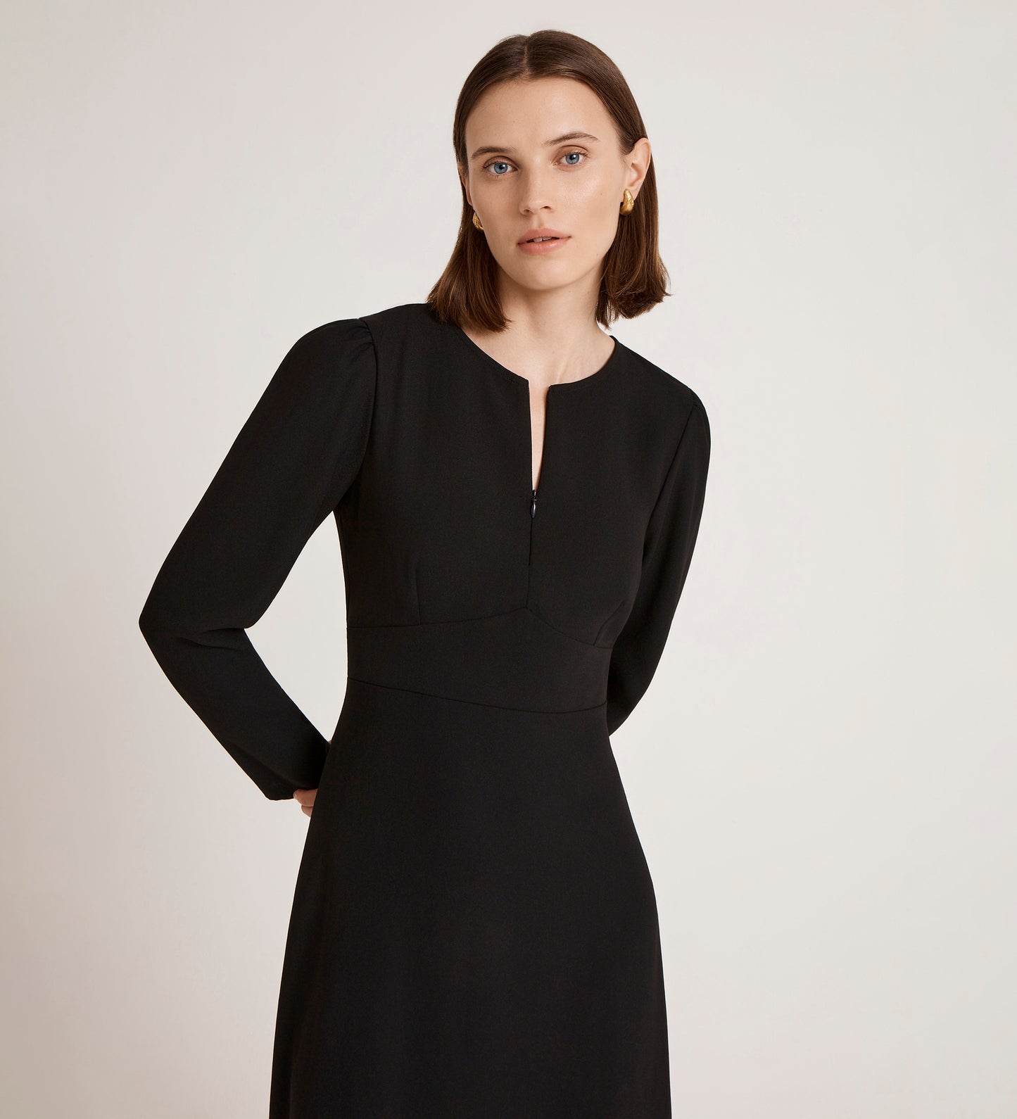 Caley Black Crepe Midi Dress