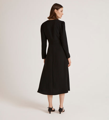 Caley Black Crepe Midi Dress