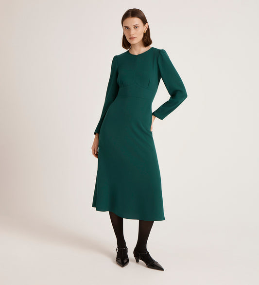 Caley Bottle Green Crepe Midi Dress